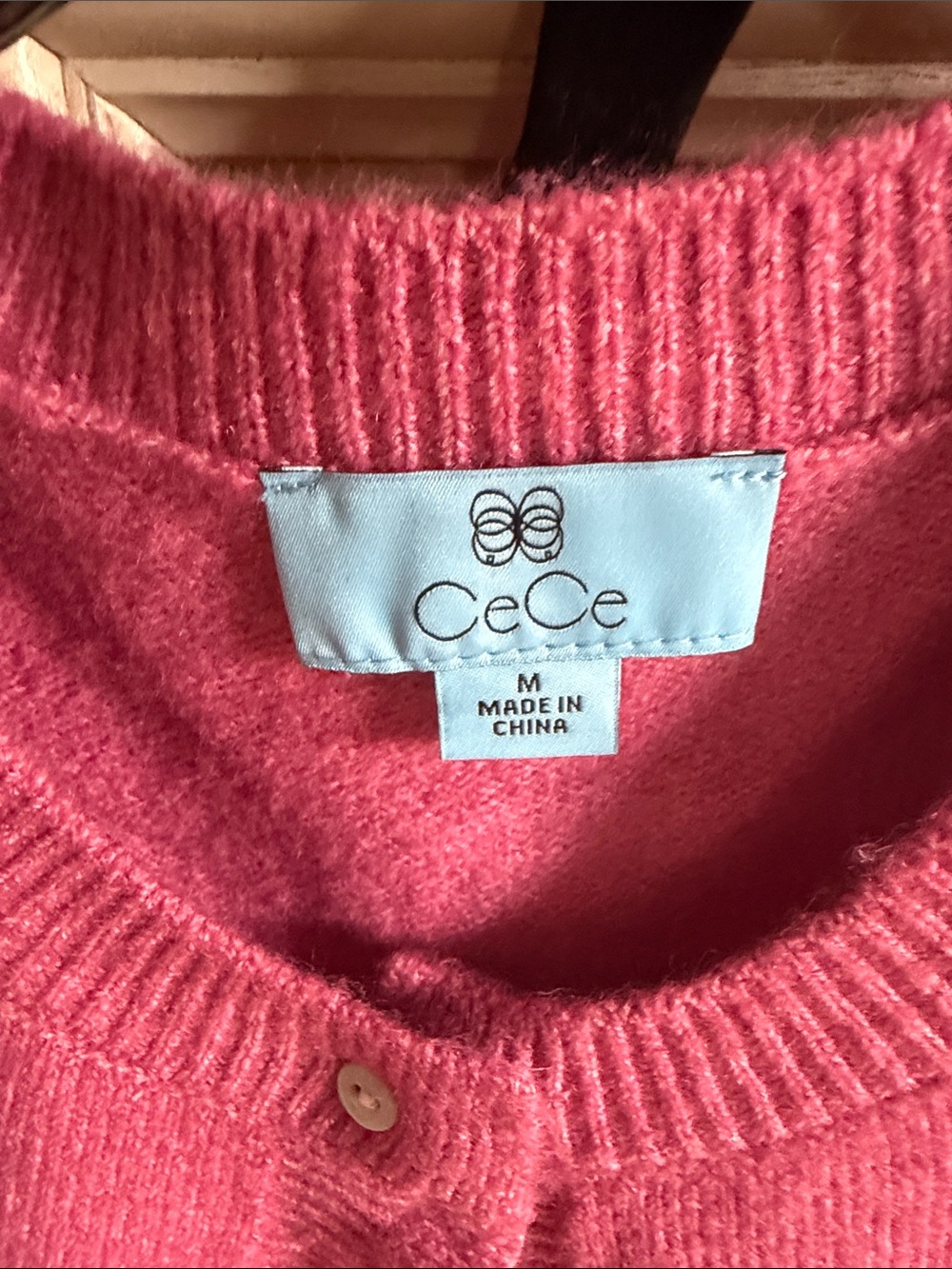 CeCe Hot Pink Ruffle-Trim Button Cardigan - Picture 2 of 2